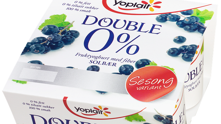 Yoplait Double 0% yoghurt med sesongens smak av solbær