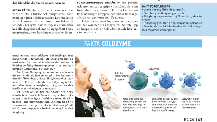 Djuphavsenzym motverkar förkylning (Artikel: Tidningen Kurera, #4 2011)