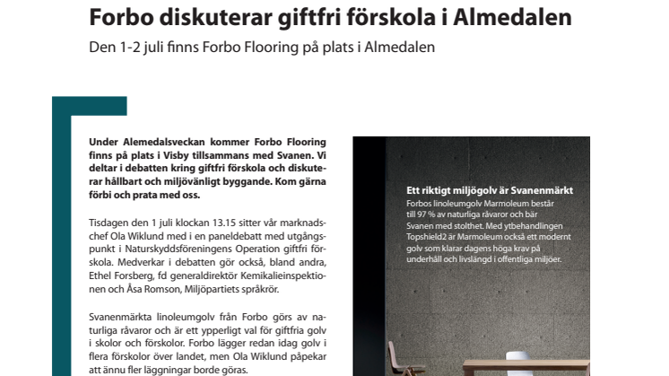 Forbo diskuterar giftfri förskola i Almedalen