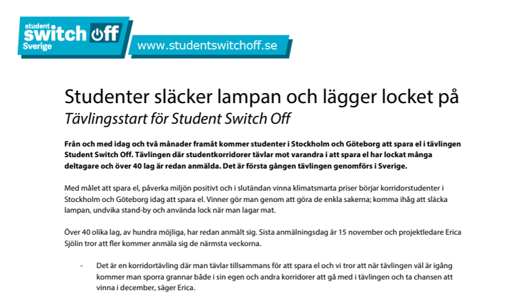 Studenter släcker lampan och lägger locket på - tävlingsstart för Student Switch Off