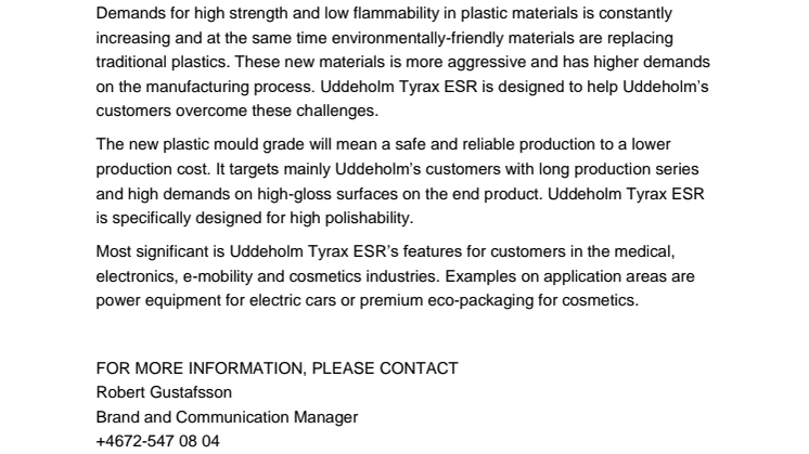 Uddeholm paves the way for sustainability in the plastics industry