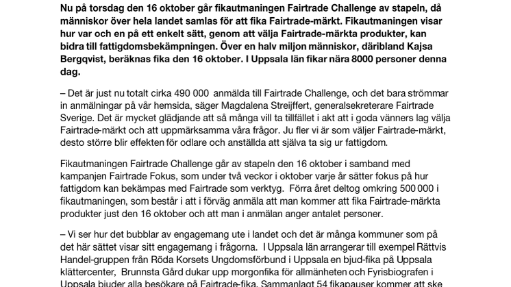 Nära 8000 fikar Fairtrade i Uppsala län på torsdag