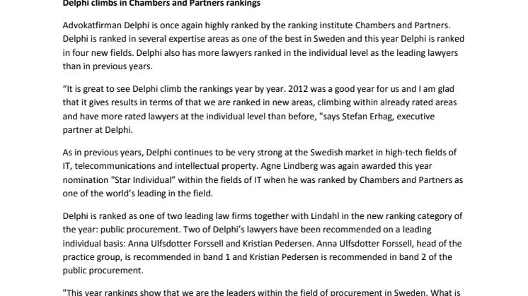 Delphi climbs in Chambers and Partners rankings