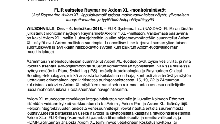 Raymarine: FLIR esittelee Raymarine Axiom XL -monitoiminäytöt