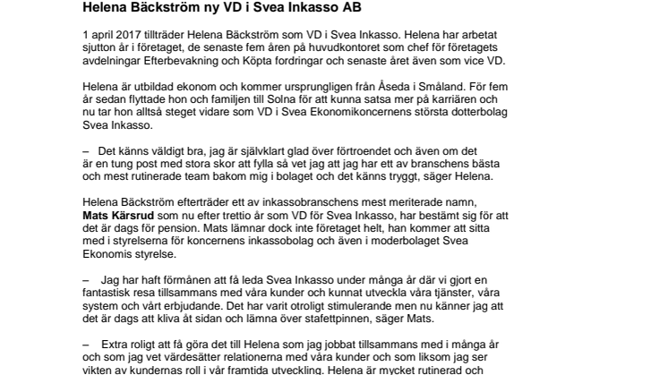 Helena Bäckström ny VD i Svea Inkasso AB