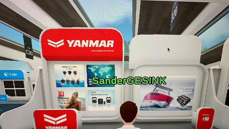 The virtual YANMAR powerboat stand as it will appear to visitors at Virtual Nautic