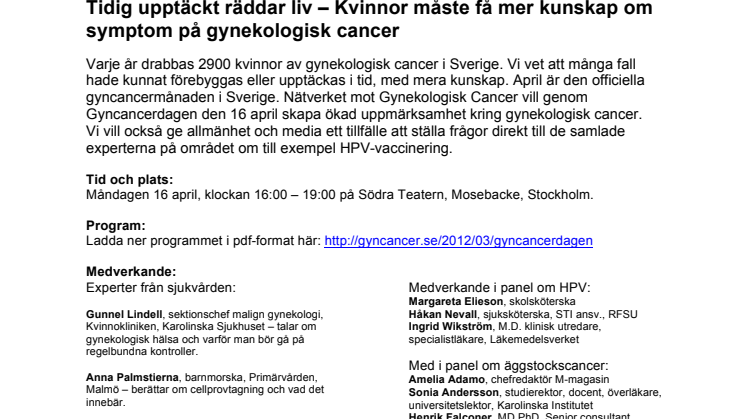 Pressinbjudan Gyncancerdagen 16 april - Kvinnor måste få mer kunskap om symptom på gynekologisk cancer