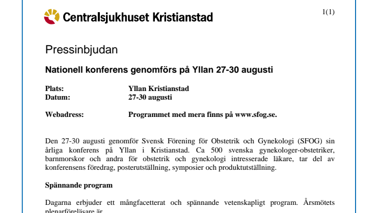 Pressinbjudan: Nationell konferens inom obstetrik och gynekologi den 27-30 augusti