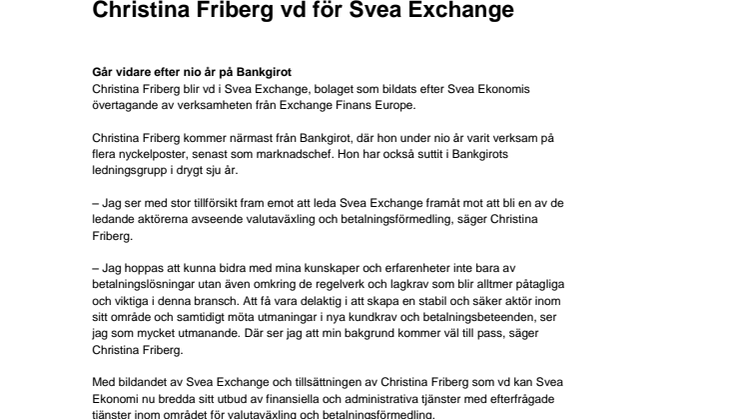 Christina Friberg vd för Svea Exchange