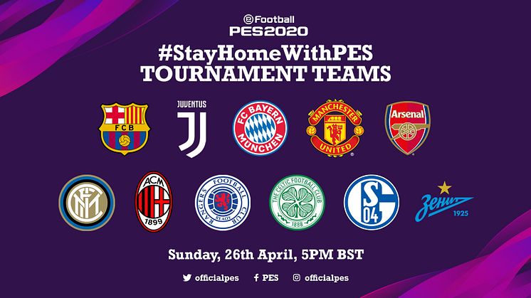 KONAMI TO HOST #StayHomeWithPES TOURNAMENT, FEATURING 11 PROFESSIONAL CLUBS AND PLAYERS