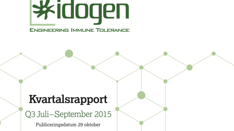 Idogen offentliggör kvartalsrapport för perioden juli till september 2015