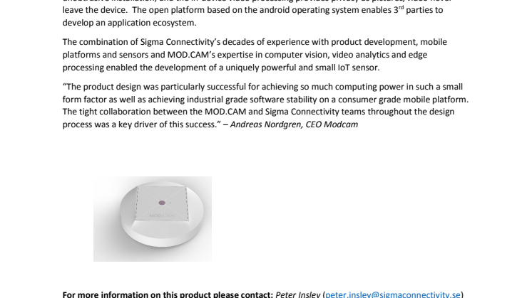Modcam MOD.01: Sigma Connectivity develops MOD.01