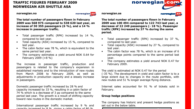 Norwegian ökar passagerartrafiken i en nedgående ekonomi