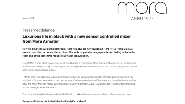 Luxurious life in black with a new sensor controlled mixer from Mora Armatur