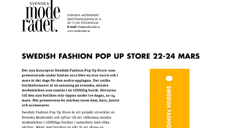 Swedish Fashion Pop Up Store 22-24 MARS