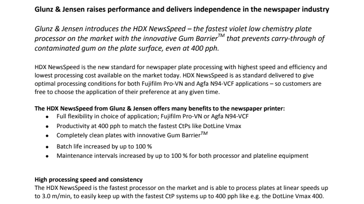 Home Glunz & Jensen raises performance and delivers independence in the newspaper industry