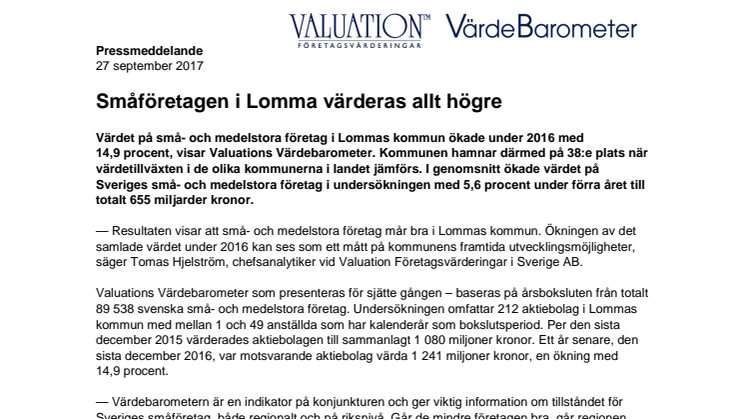 Värdebarometern 2017 Lommas kommun