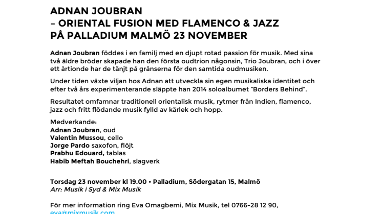 Adnan Joubran – Oriental fusion med flamenco och jazz på Palladium Malmö 23 november
