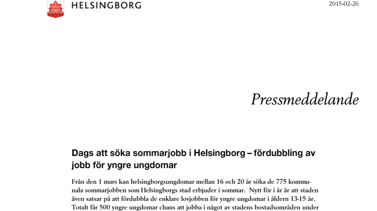 Dags att söka sommarjobb i Helsingborg – fördubbling av jobb för yngre ungdomar