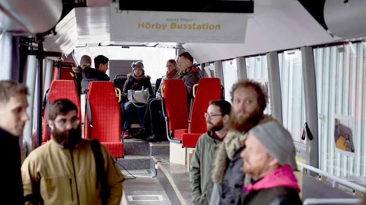 Den 29 mars bjöd Skånetrafiken in till ett test av nya funktioner på en regionbuss för att möta och diskutera olika behov. Foto: Yannick Wolf/ Above Agency AB