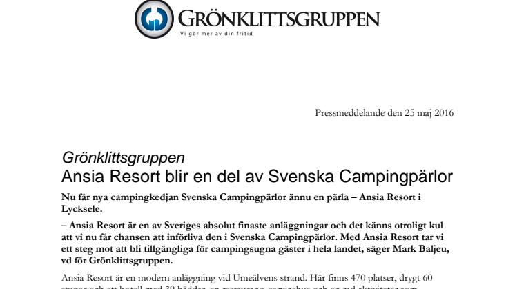 Ansia Resort blir en del av Svenska Campingpärlor
