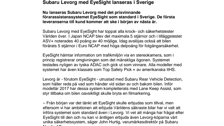 ​​Subaru Levorg med EyeSight lanseras i Sverige