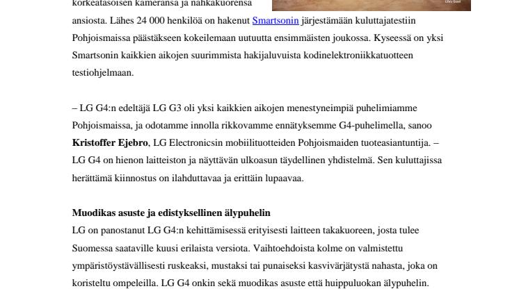 LG G4 SAAPUU SUOMEEN KESÄKUUSSA – UUTUUS ON HERÄTTÄNYT PALJON KIINNOSTUSTA 