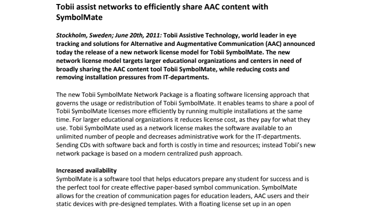 Tobii assist networks to efficiently share AAC content with SymbolMate