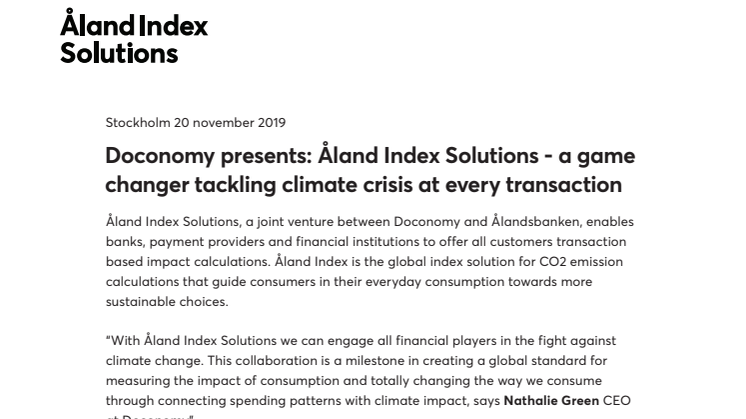 Doconomy presents: Åland Index Solutions - a game changer to tackle the climate crisis at every transaction