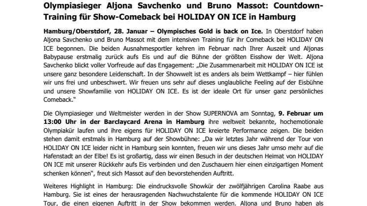 Olympiasieger Aljona Savchenko und Bruno Massot: Countdown-Training für Show-Comeback bei HOLIDAY ON ICE in Hamburg