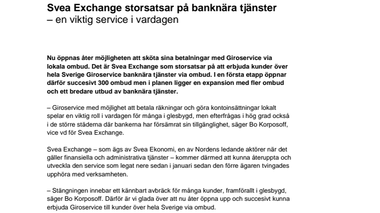 Svea Exchange storsatsar på banknära tjänster - en viktig service i vardagen