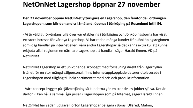 NetOnNet Lagershop öppnar 27 november