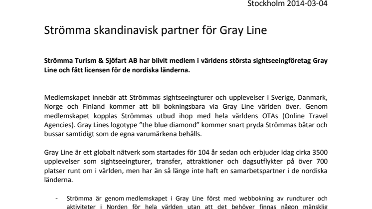 Strömma skandinavisk partner för Gray Line