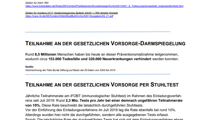 Darmkrebsmonat März 2022: Neue Zahlen. Neuerkrankungen, Todesfälle, Teilnahmerate