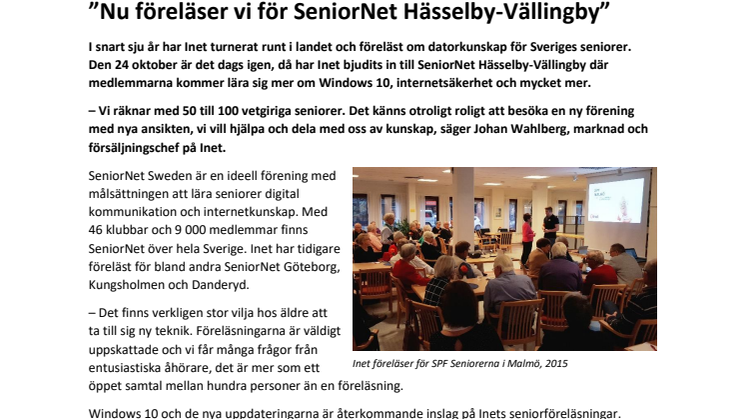 ”Nu föreläser vi för SeniorNet Hässelby-Vällingby”