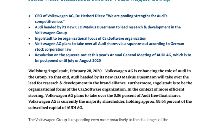 Audi with enhanced role in Volkswagen Group