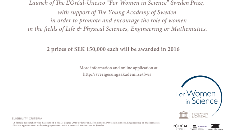 Call for application L'Oréal Unesco For Women in Science Sweden 