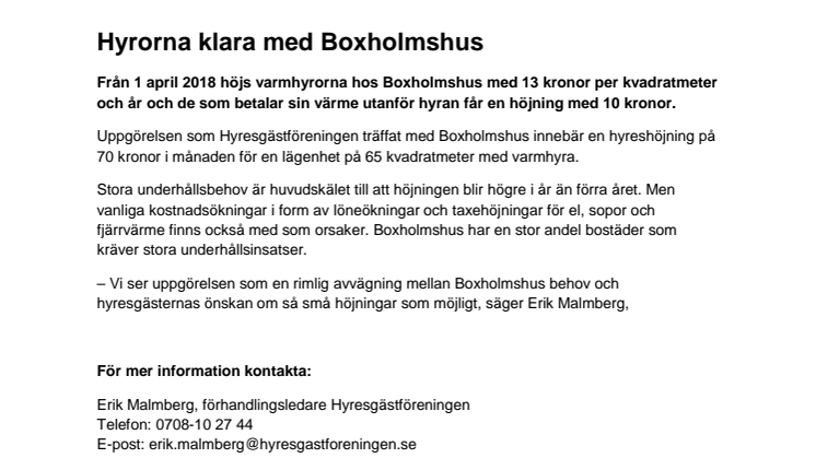 Hyrorna klara med Boxholmshus