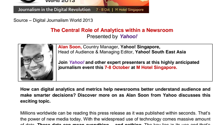 Central Role of Analytics in Newsroom - Digital Journalism World 2013
