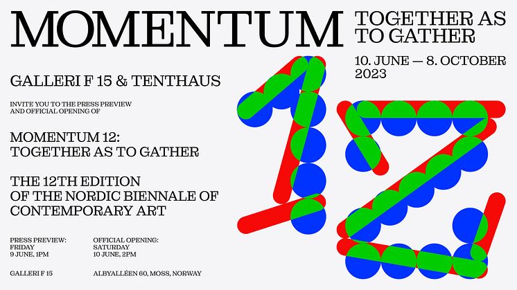 Designet til MOMENTUM 12: Together as to gather er laget av et kollektiv av kollektiver. Post.Design, Studio150 og Gudskul samarbeider om å skape den visuelle identiteten, utstillingsdesign, publikasjon og webdesign for biennalen.
