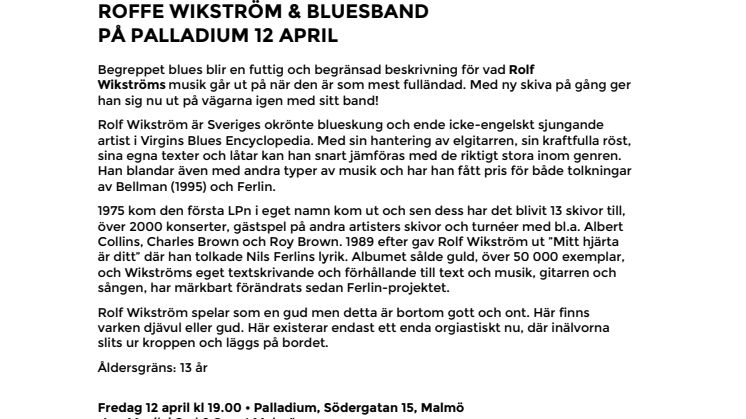 Roffe Wikström & Bluesband på Palladium Malmö 12 april