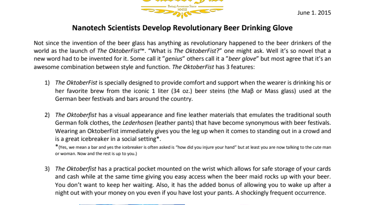 Nanotech Scientists Develop Revolutionary Beer Drinking Glove