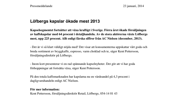 Löfbergs kapslar ökade mest 2013