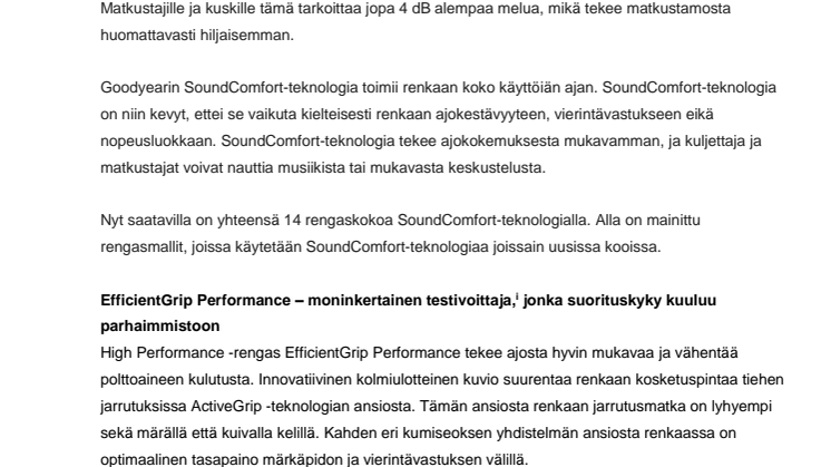 Goodyear SoundComfort -teknologia valikoiduissa kesärenkaissa