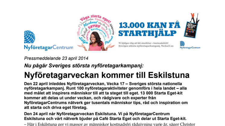 Nyföretagarveckan kommer till Eskilstuna!