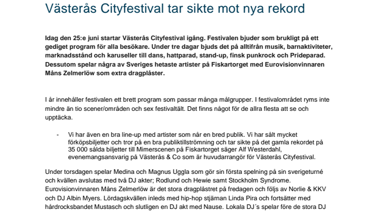 Västerås Cityfestival tar sikte mot nya rekord