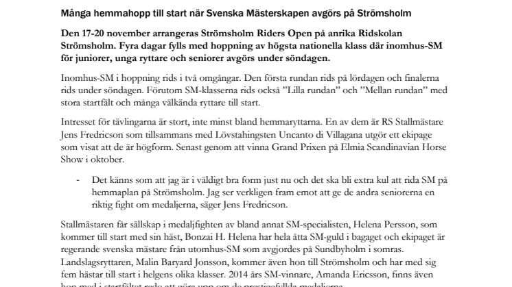 Många hemmahopp till start när Svenska Mästerskapen avgörs på Strömsholm