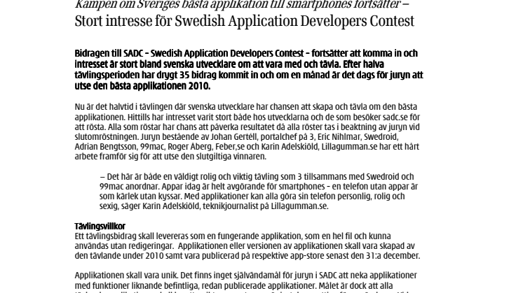 Kampen om Sveriges bästa applikation till smartphones fortsätter – Stort intresse för Swedish Application Developers Contest