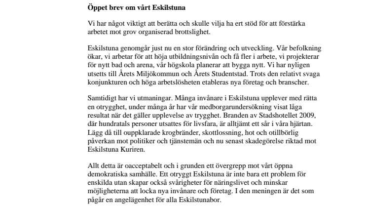 Öppet brev om vårt Eskilstuna