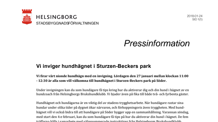 Vi inviger hundhägnet i Sturzen-Beckers park